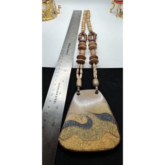 Oversized Ethnic Gypsy BOHEMIAN Tribal Wood Bead Necklace Collar Earth Tone - Picture 4 of 8